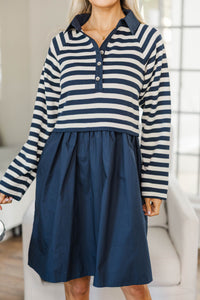 NURSING COLLECTION: Happy Little Moments Navy Striped Babydoll Dress