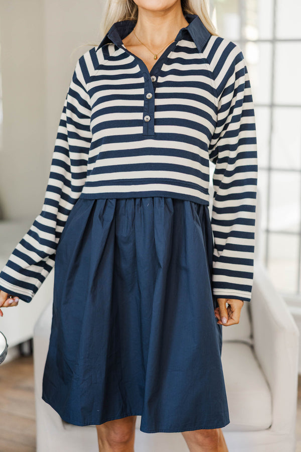NURSING COLLECTION: Happy Little Moments Navy Striped Babydoll Dress