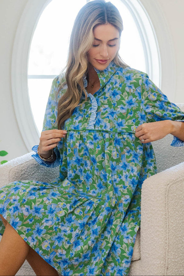 NURSING COLLECTION The Serenity Blue & Green Floral Dress