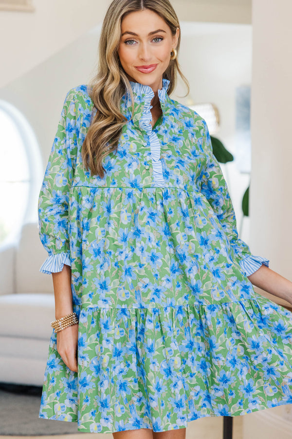 green dress with blue flowers Emerald Flower Girl Dress