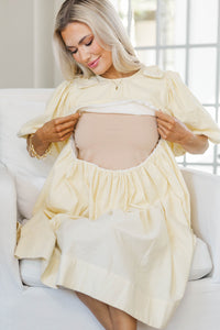 NURSING COLLECTION: Dreaming Of The Day Yellow Striped Babydoll Dress