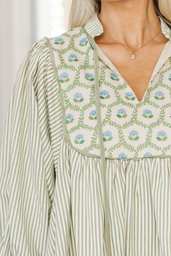 NURSING COLLECTION Give It A Moment Green Striped Dress