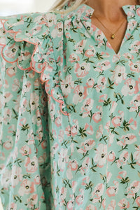 NURSING COLLECTION: In Your Thoughts Mint Floral Blouse