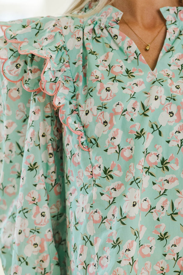 NURSING COLLECTION: In Your Thoughts Mint Floral Blouse