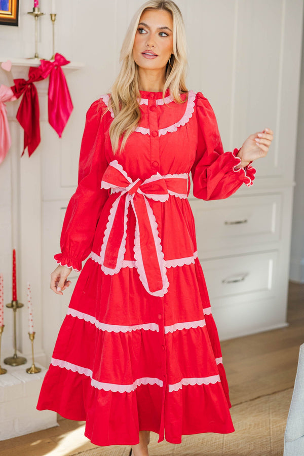 NURSING COLLECTION: Feel The Radiance Red Corduroy Midi Dress – Shop the Mint