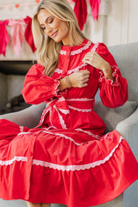 NURSING COLLECTION: Feel The Radiance Red Corduroy Midi Dress