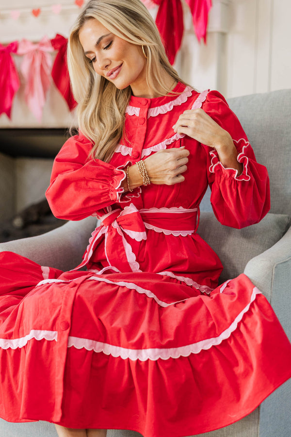 NURSING COLLECTION: Feel The Radiance Red Corduroy Midi Dress