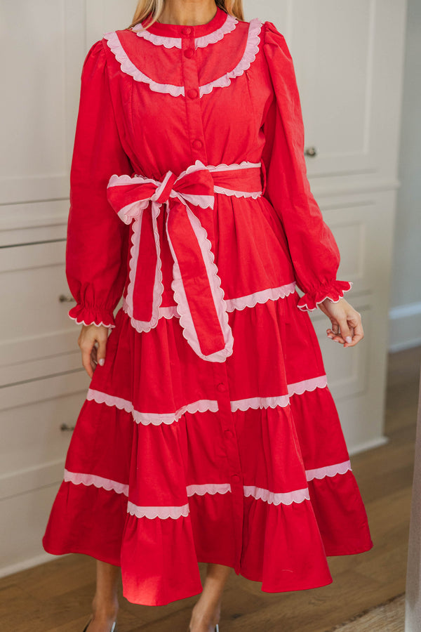 NURSING COLLECTION: Feel The Radiance Red Corduroy Midi Dress