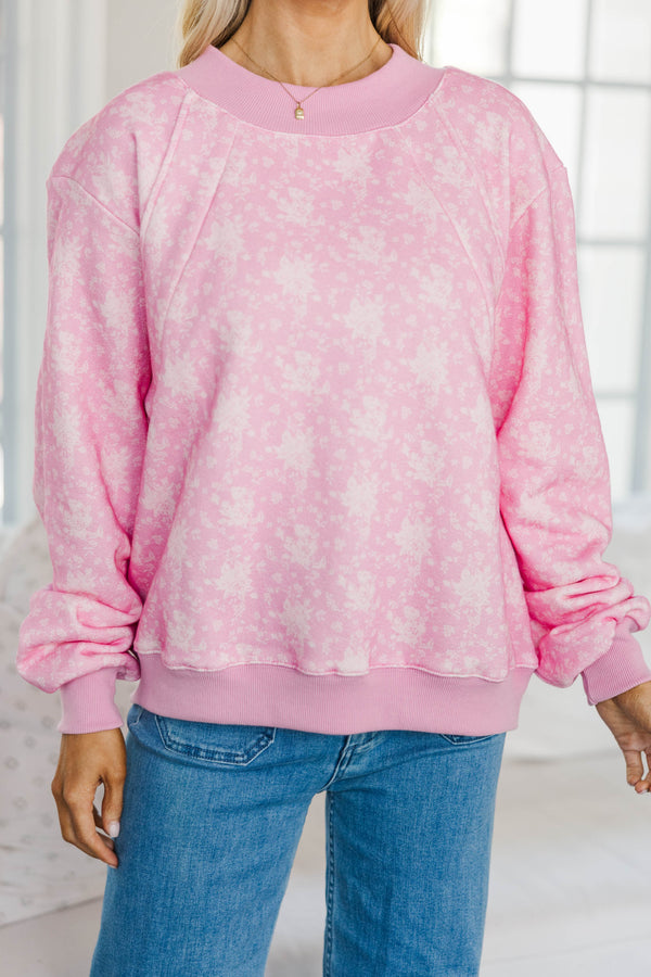 NURSING COLLECTION: Easy Morning Blush Pink Floral Mock Neck Sweatshirt