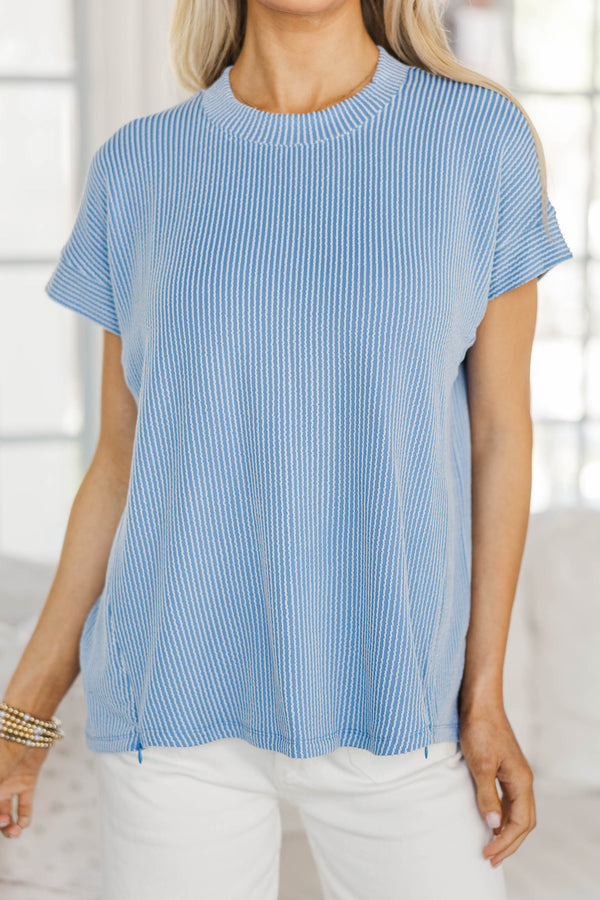 NURSING COLLECTION: Catch On Blue Ribbed Top