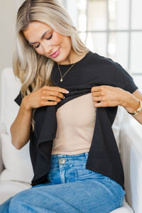 NURSING COLLECTION: Catch On Black Ribbed Top