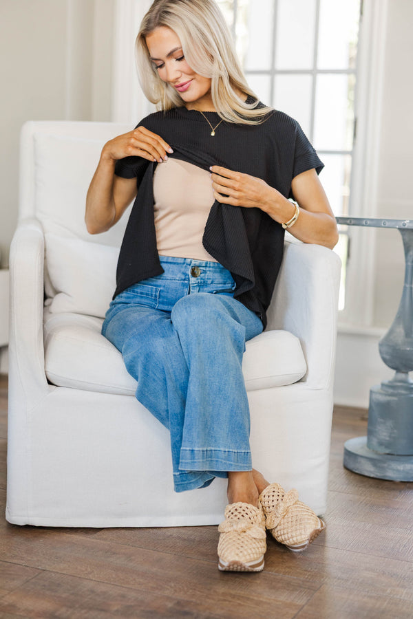 NURSING COLLECTION: Catch On Black Ribbed Top