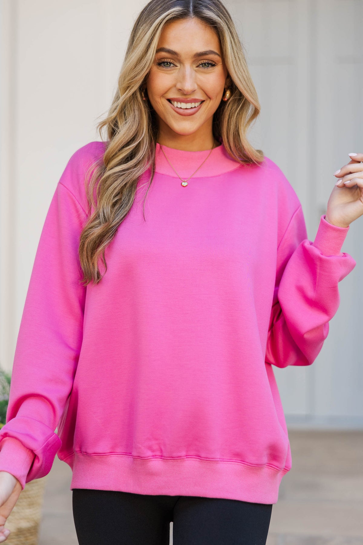 The Everyday Edit Fuchsia Pink Mock Neck Sweatshirt – Shop the Mint
