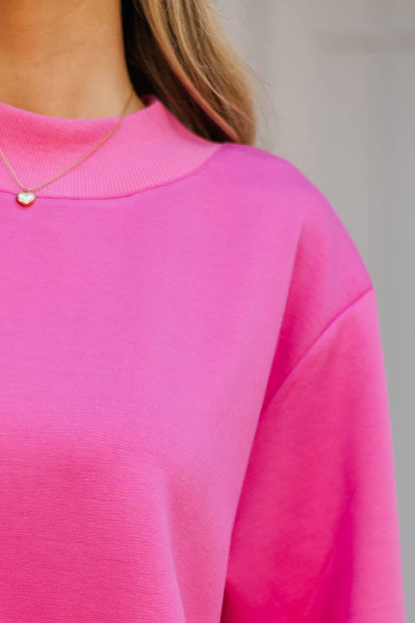 The Everyday Edit Fuchsia Pink Mock Neck Sweatshirt