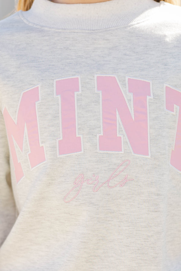 Girls: The Mint Heather Gray Mock Neck Sweatshirt
