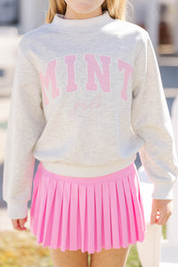 Girls: The Mint Heather Gray Mock Neck Sweatshirt