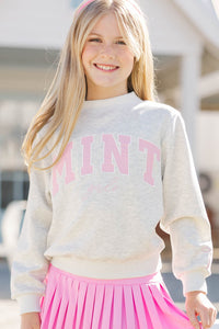 Girls: The Mint Heather Gray Mock Neck Sweatshirt