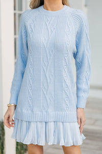 Dream About You Light Blue Pleated Sweater Dress