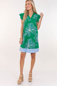 Easy Staple Green Embroidered Shift Dress