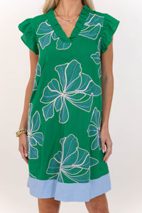 Easy Staple Green Embroidered Shift Dress