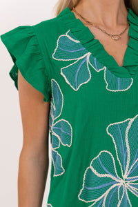 Easy Staple Green Embroidered Shift Dress