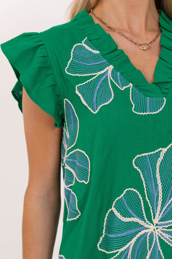 Easy Staple Green Embroidered Shift Dress