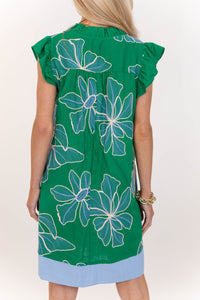 Easy Staple Green Embroidered Shift Dress