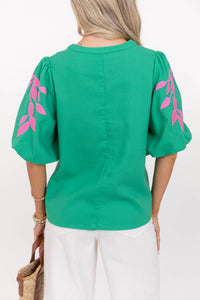 A Pop Of Color Green Embroidered Blouse