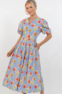 The Garden Party Blue Floral Midi Dress