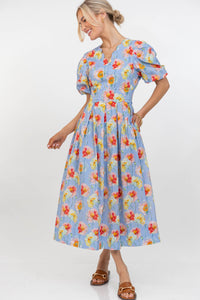 The Garden Party Blue Floral Midi Dress