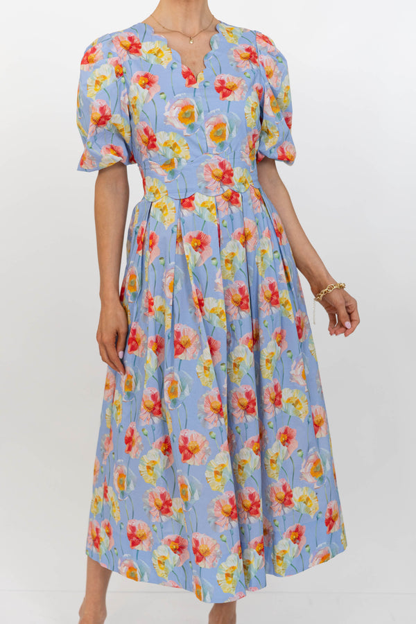 The Garden Party Blue Floral Midi Dress