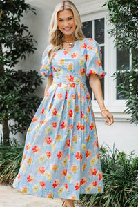 The Garden Party Blue Floral Midi Dress