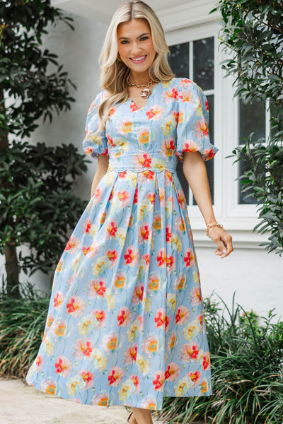 floral tea party dress The Garden Blue Midi – Shop the Mint OYOANGLE Women's Floral Boho Rave Clothing CDA1406 Color:Nude/Champagne