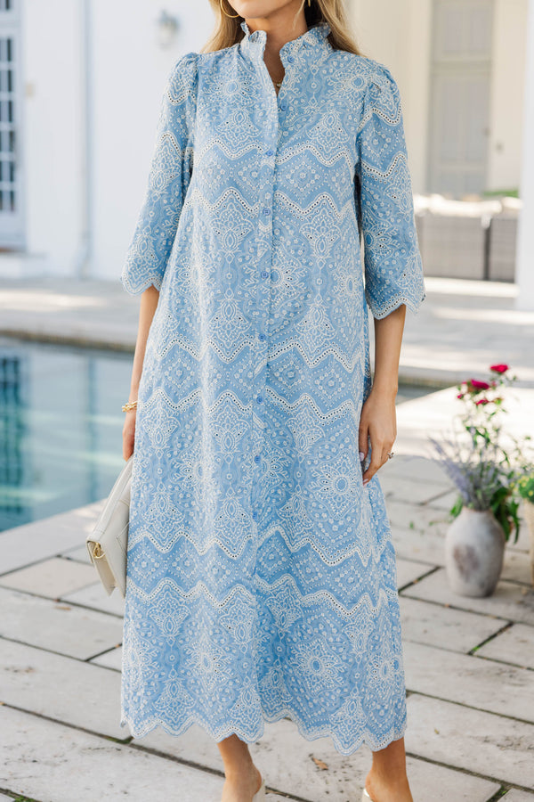Sunkissed Aura Light Blue Eyelet Maxi Dress