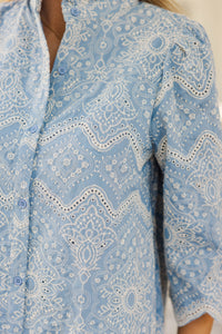 Sunkissed Aura Light Blue Eyelet Maxi Dress