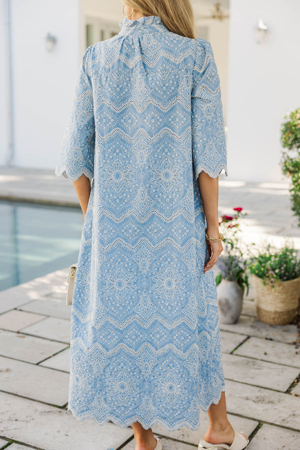 Sunkissed Aura Light Blue Eyelet Maxi Dress