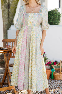 Hello Lovely Sage Mixed Print Midi Dress