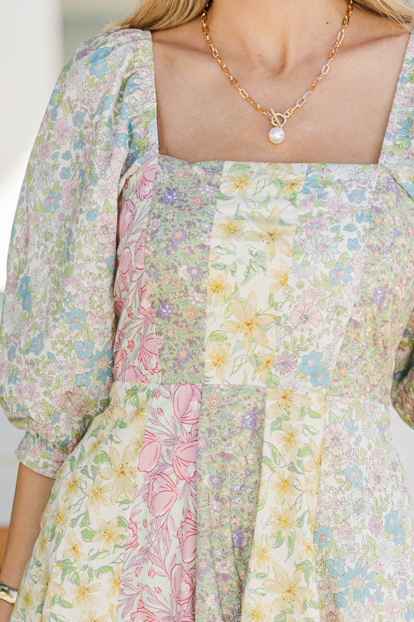 Hello Lovely Sage Mixed Print Midi Dress