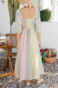 Hello Lovely Sage Mixed Print Midi Dress