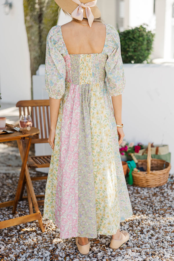 Hello Lovely Sage Mixed Print Midi Dress