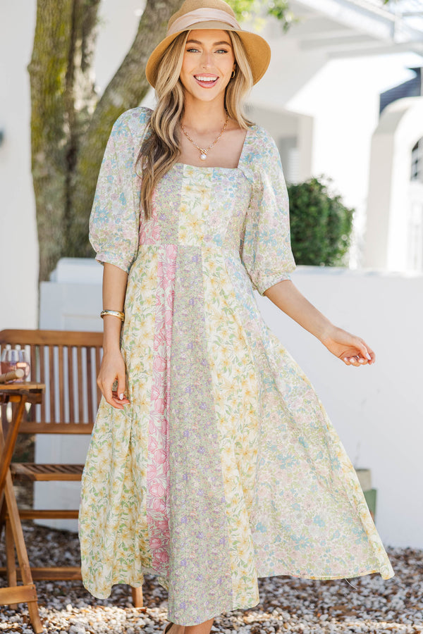 Hello Lovely Sage Mixed Print Midi Dress