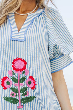 Simple And Styled Blue Embroidered Midi Shift Dress – Shop the Mint