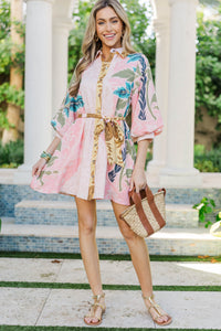 Coastal Charm Pink Tropical Dress