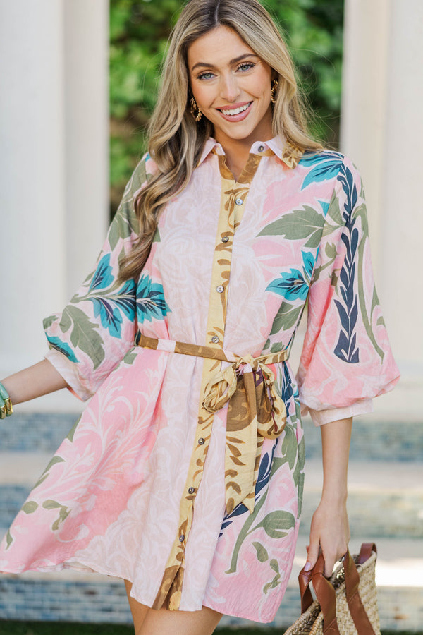 Coastal Charm Pink Tropical Dress