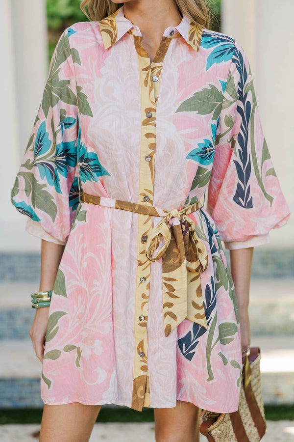 Coastal Charm Pink Tropical Dress