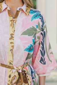 Coastal Charm Pink Tropical Dress