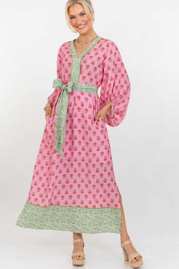 Take A Little Time Pink Floral Midi Dress