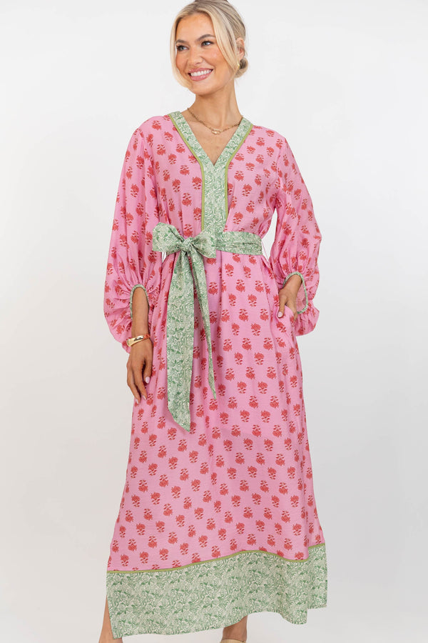 Take A Little Time Pink Floral Midi Dress