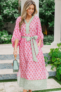Take A Little Time Pink Floral Midi Dress