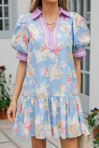 Dreaming of Warmer Weather Blue Floral Babydoll Dress